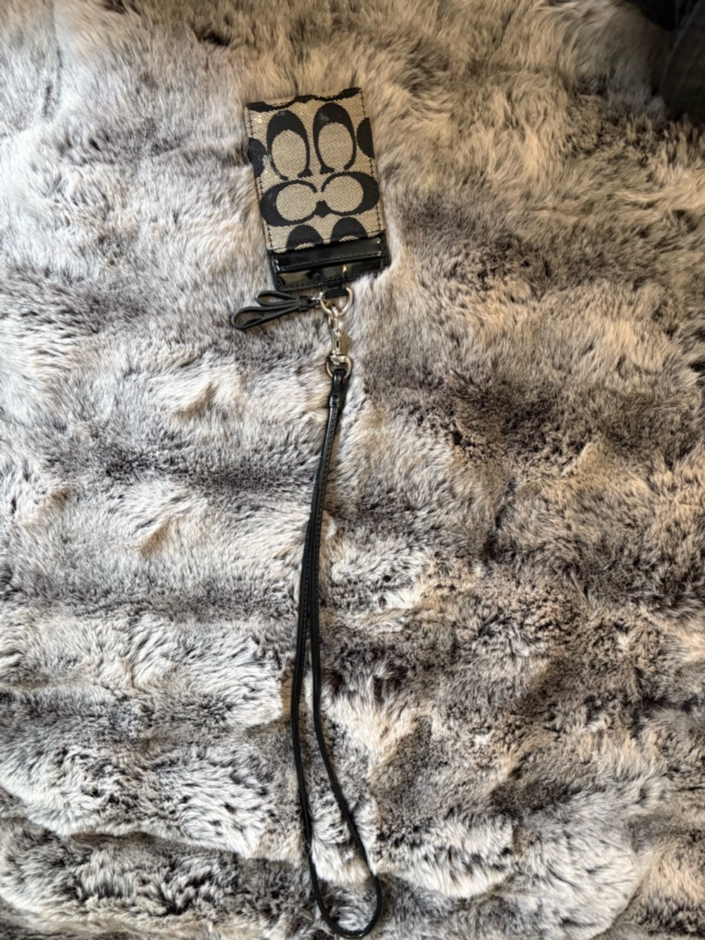 Coach Black & Beige Signature Canvas Lanyard Card Holder